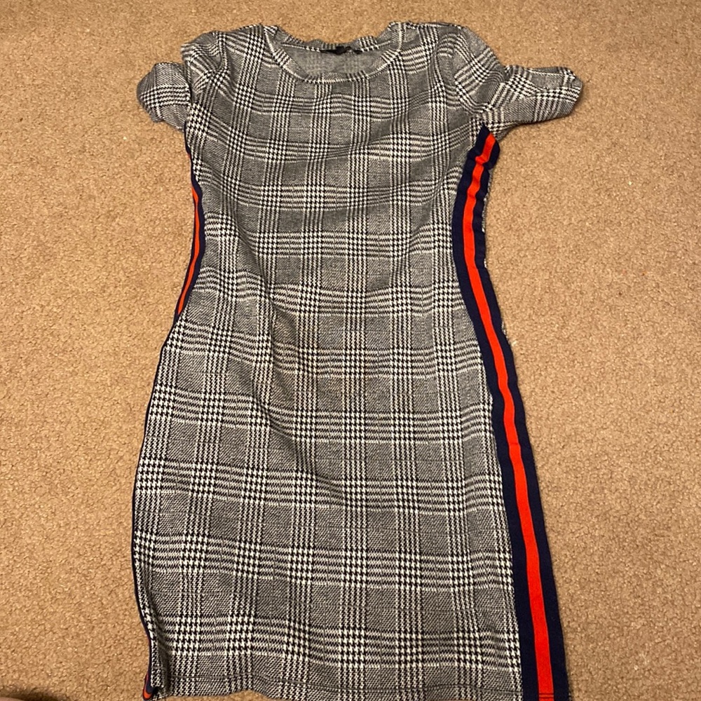 Plaid bodycon dress with side stripes